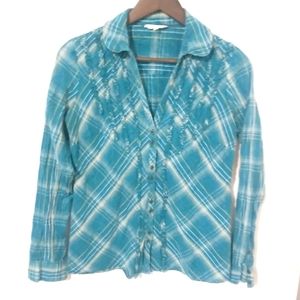 Maurices L Turquoise Plaid Cotton Button Down Top
